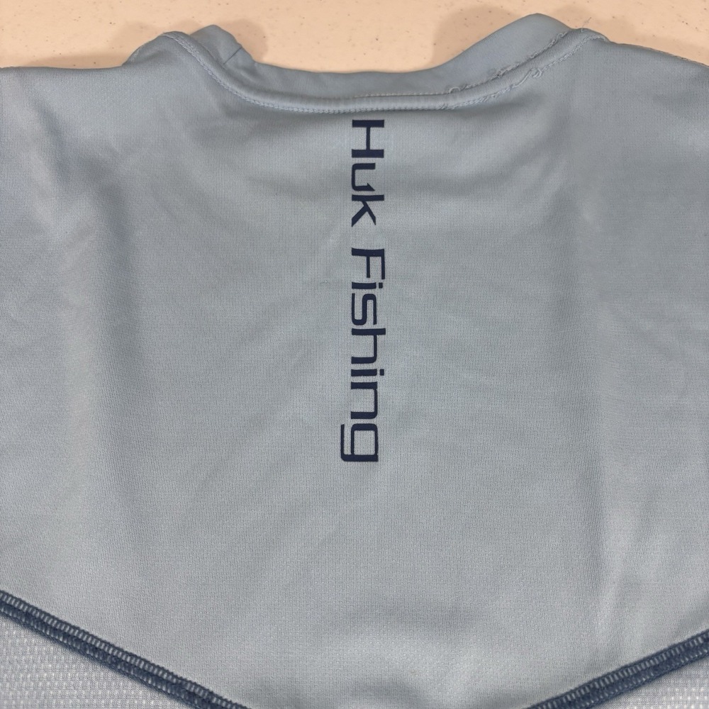 FLAWS! HUK Icon X Light Blue Solid Fishing Performance L/S Shirt Blue Size M - Picture 4 of 13